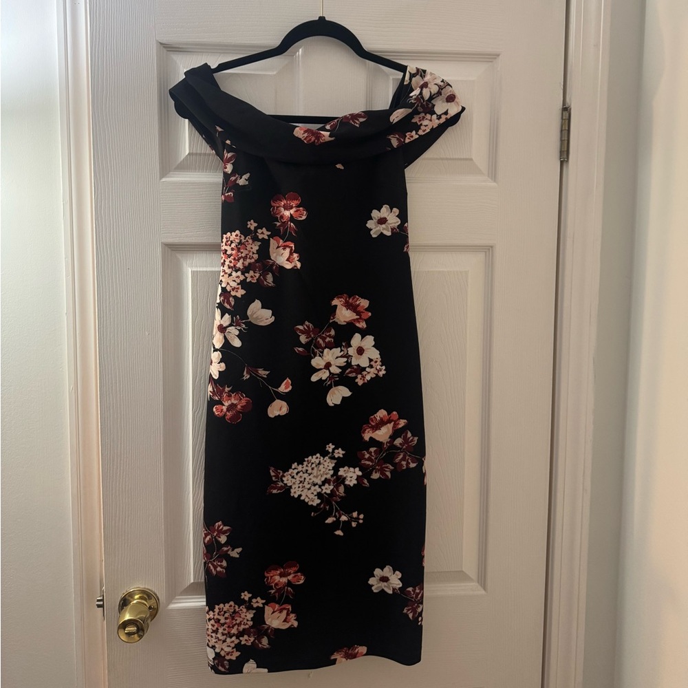 Floral Off-Shoulder Black Dress